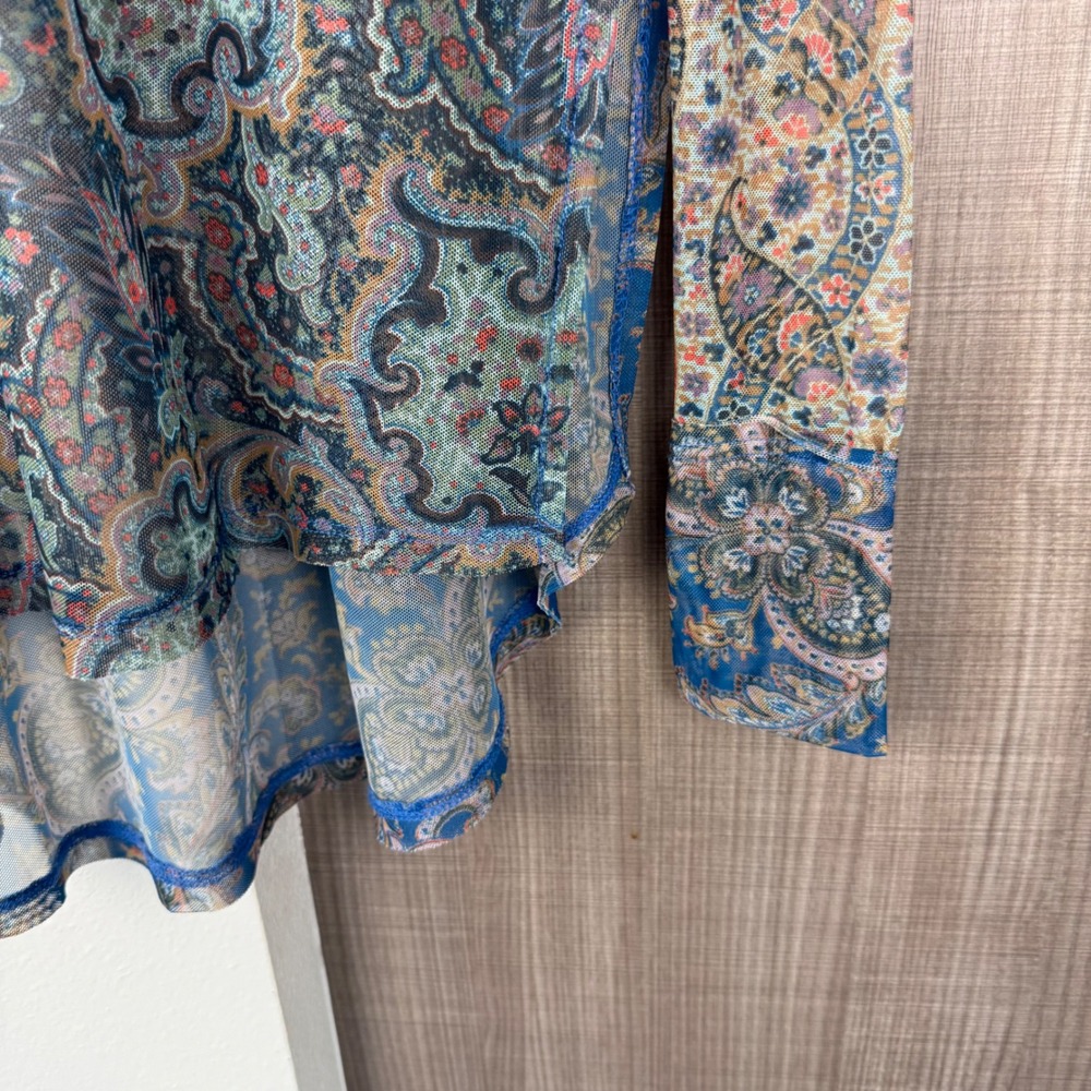 Free‎ People Blue Green Arianna Paisley Print Mesh Tunic Top - Picture 6 of 11